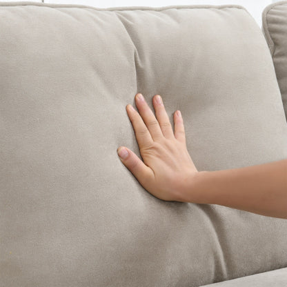 Beige 89 Velvet L-Shaped Oversized 5-Seater Sectional Sofa with Double Cushions for Corner Seating
