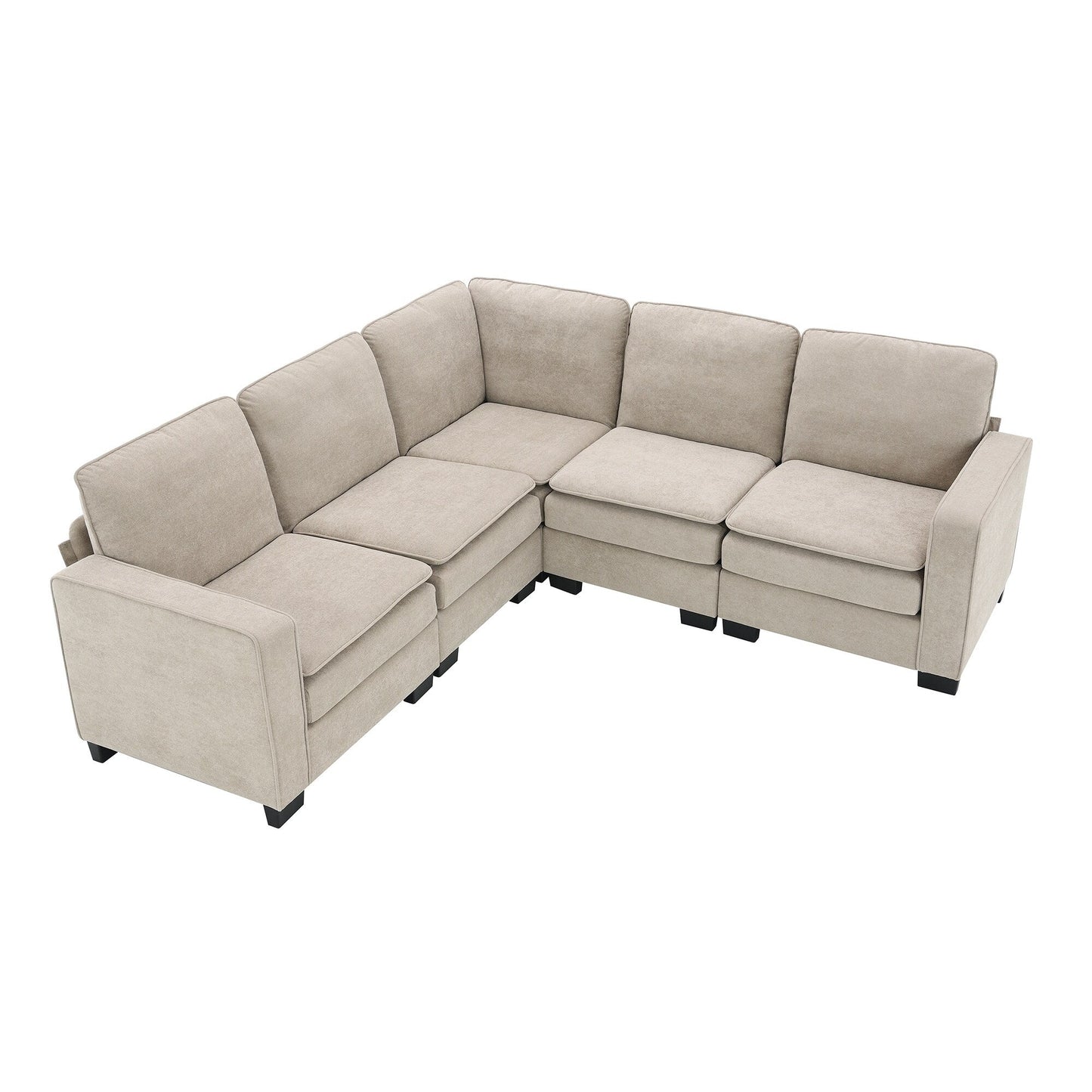 Beige 89'' Velvet L-Shaped 5-Seater Sectional Sofa with Double Cushions
