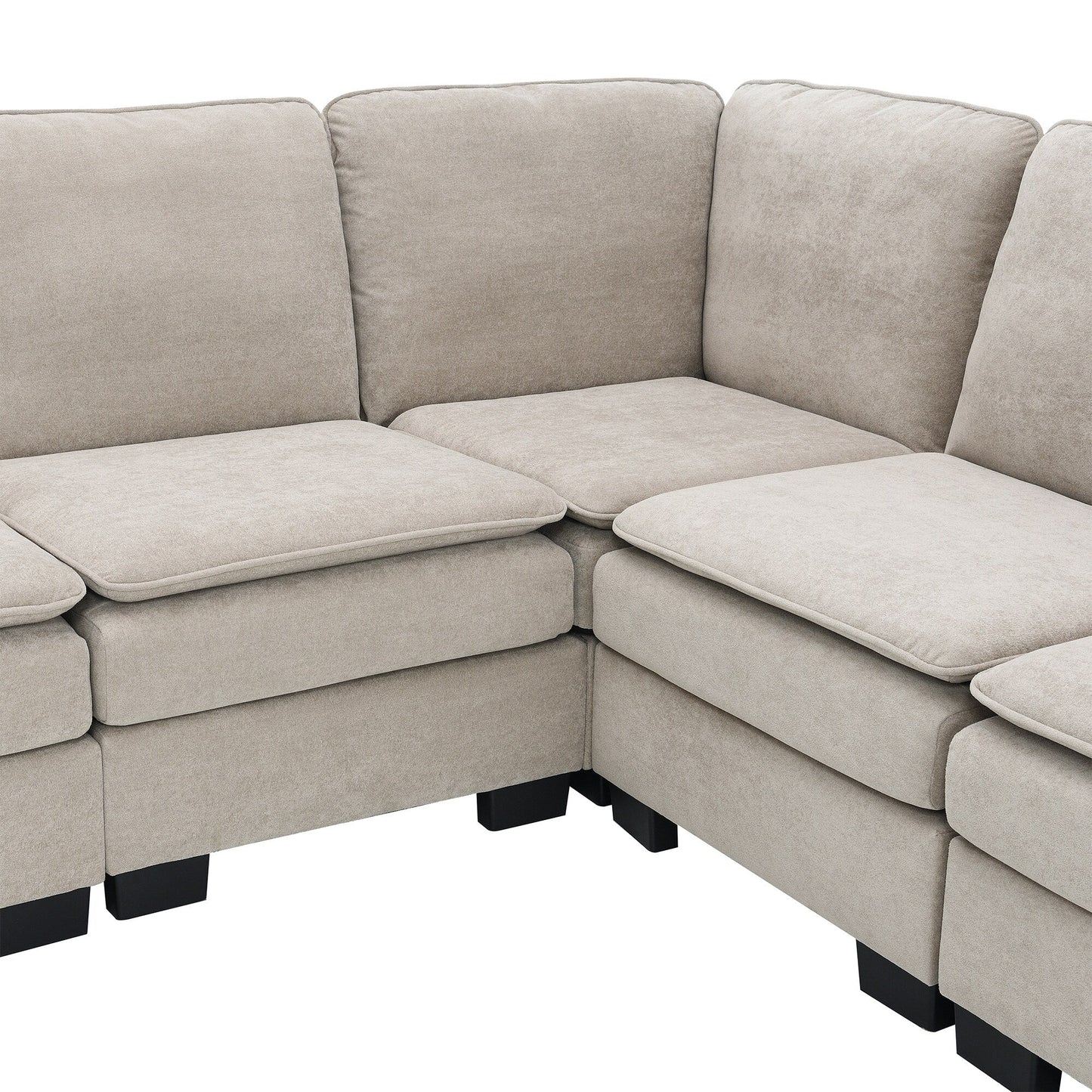 Beige 89'' Velvet L-Shaped 5-Seater Sectional Sofa with Double Cushions, Sturdy Wood and Iron Frame