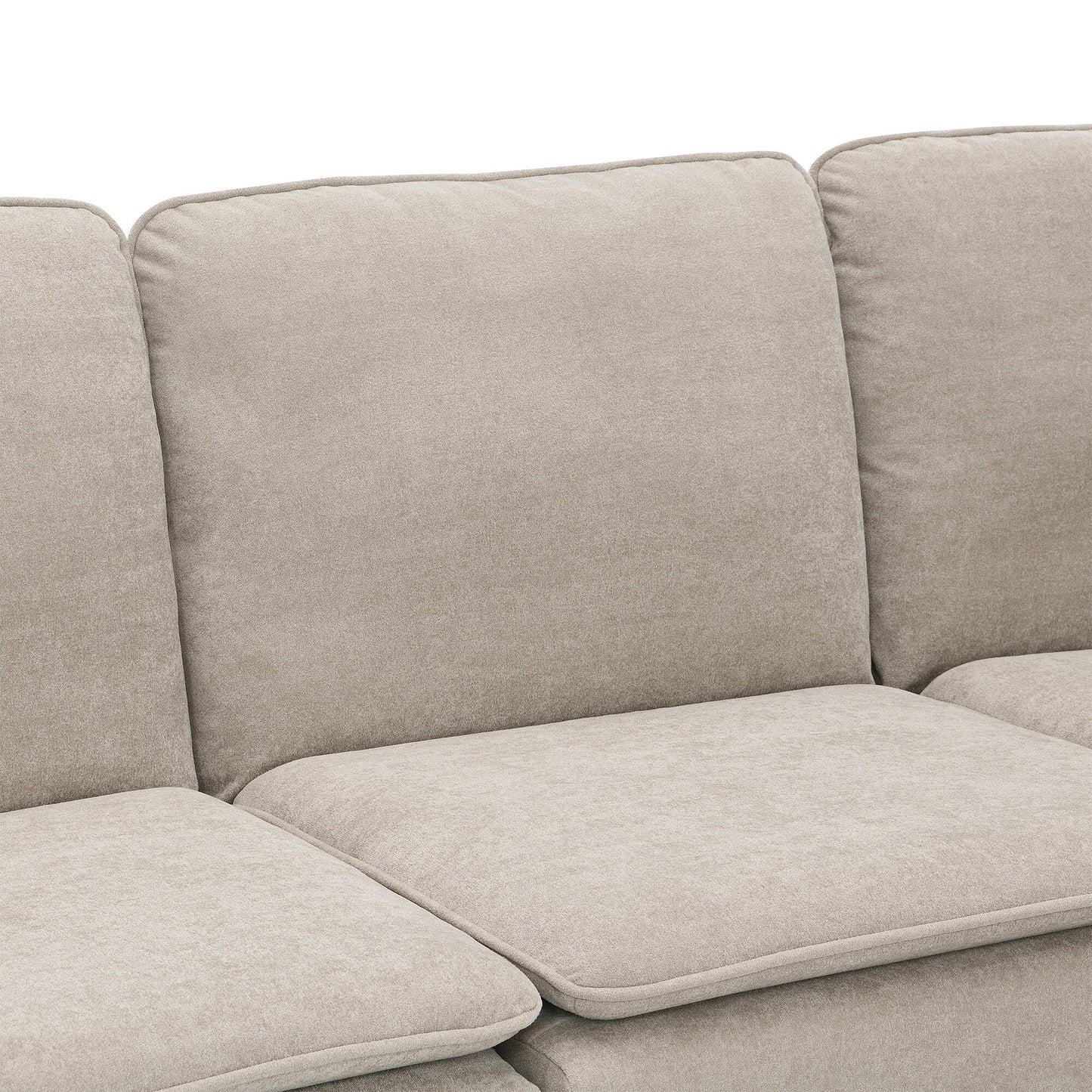 Beige 89'' Velvet L-Shaped 5-Seater Sectional Sofa with Double Cushions