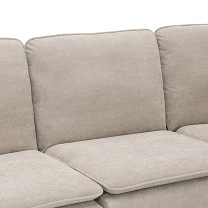 Beige 89'' Velvet L-Shaped 5-Seater Sectional Sofa with Double Cushions