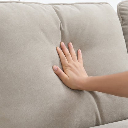 Beige 89'' Velvet L-Shaped 5-Seater Sectional Sofa with Double Cushions