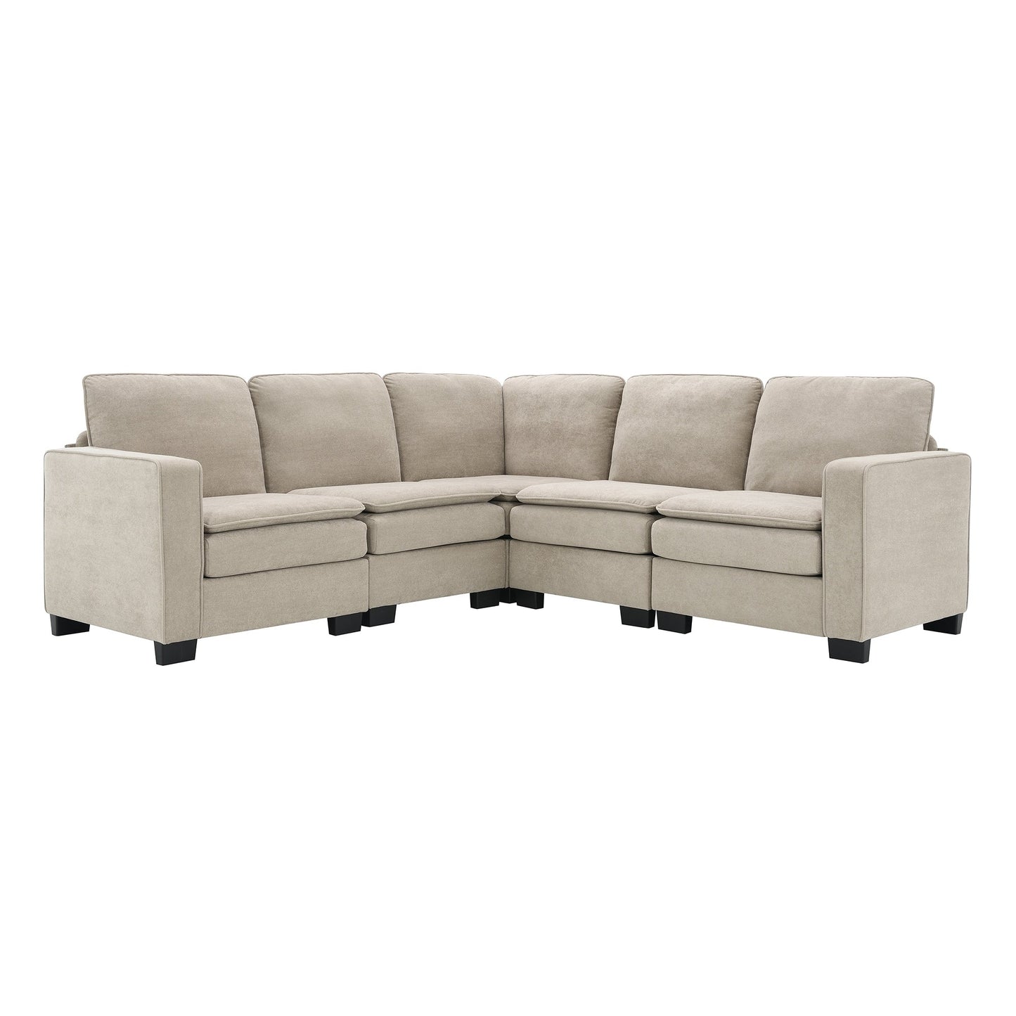 Beige 89'' Velvet L-Shaped 5-Seater Sectional Sofa with Double Cushions