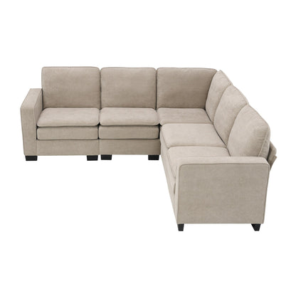Beige 89'' Velvet L-Shaped 5-Seater Sectional Sofa with Double Cushions