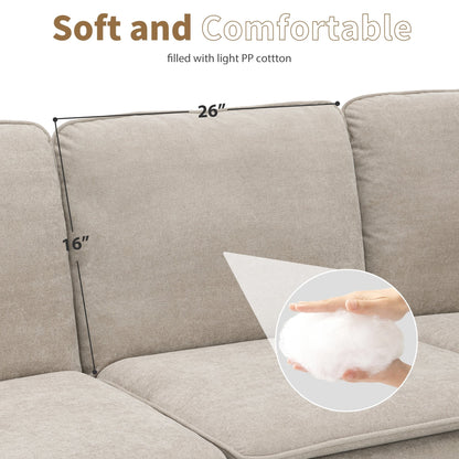 Beige 89'' Velvet L-Shaped 5-Seater Sectional Sofa with Double Cushions