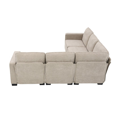 Beige 89'' Velvet L-Shaped 5-Seater Sectional with Double Cushions, Iron and Wood Frame for Stability