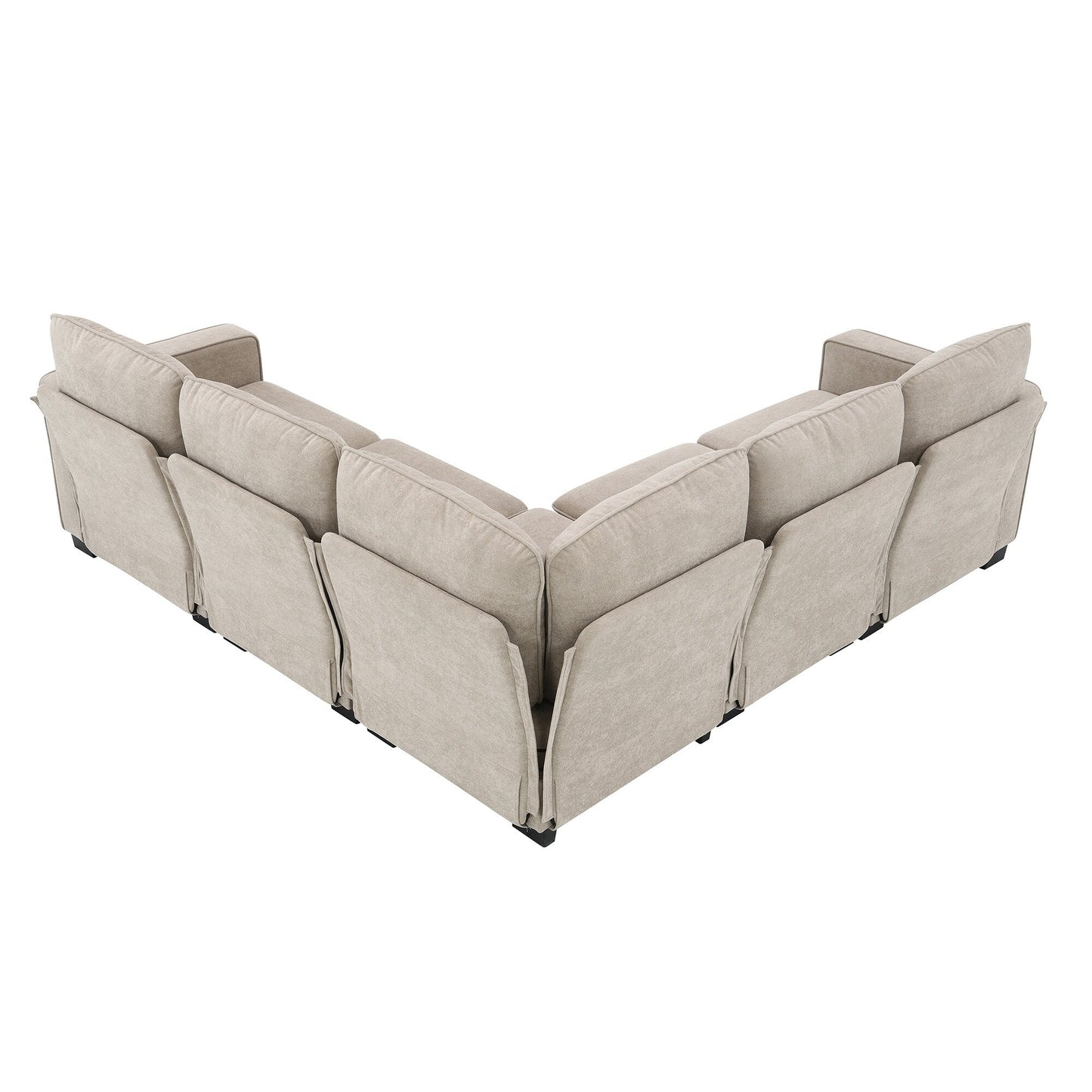 Beige 89'' Velvet L-Shaped 5-Seater Sectional with Double Cushions, Iron and Wood Frame for Stability
