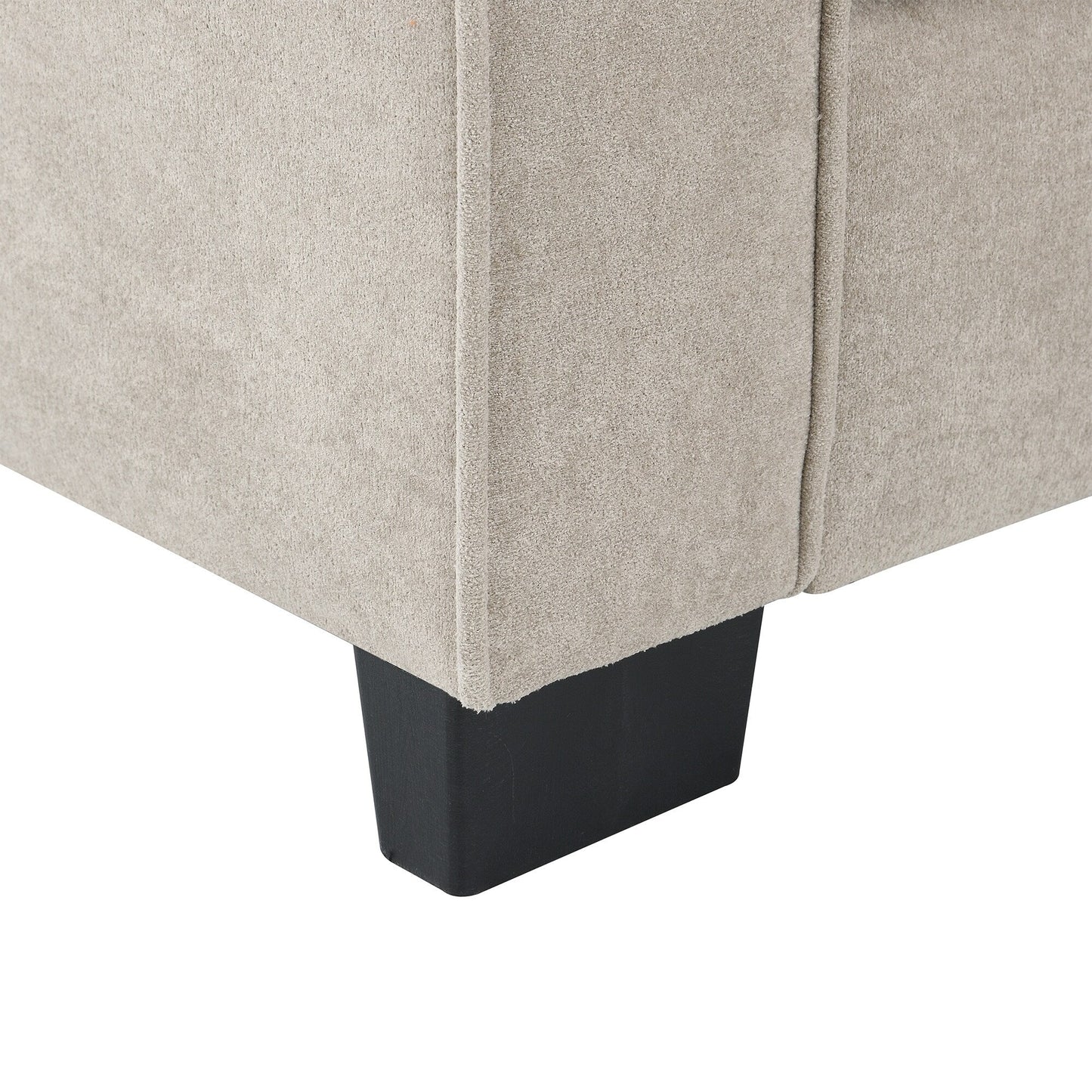 Beige 89'' Velvet L-Shaped 5-Seater Sectional with Double Cushions, Iron and Wood Frame for Stability