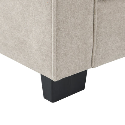 Beige 89'' Velvet L-Shaped 5-Seater Sectional with Double Cushions, Iron and Wood Frame for Stability