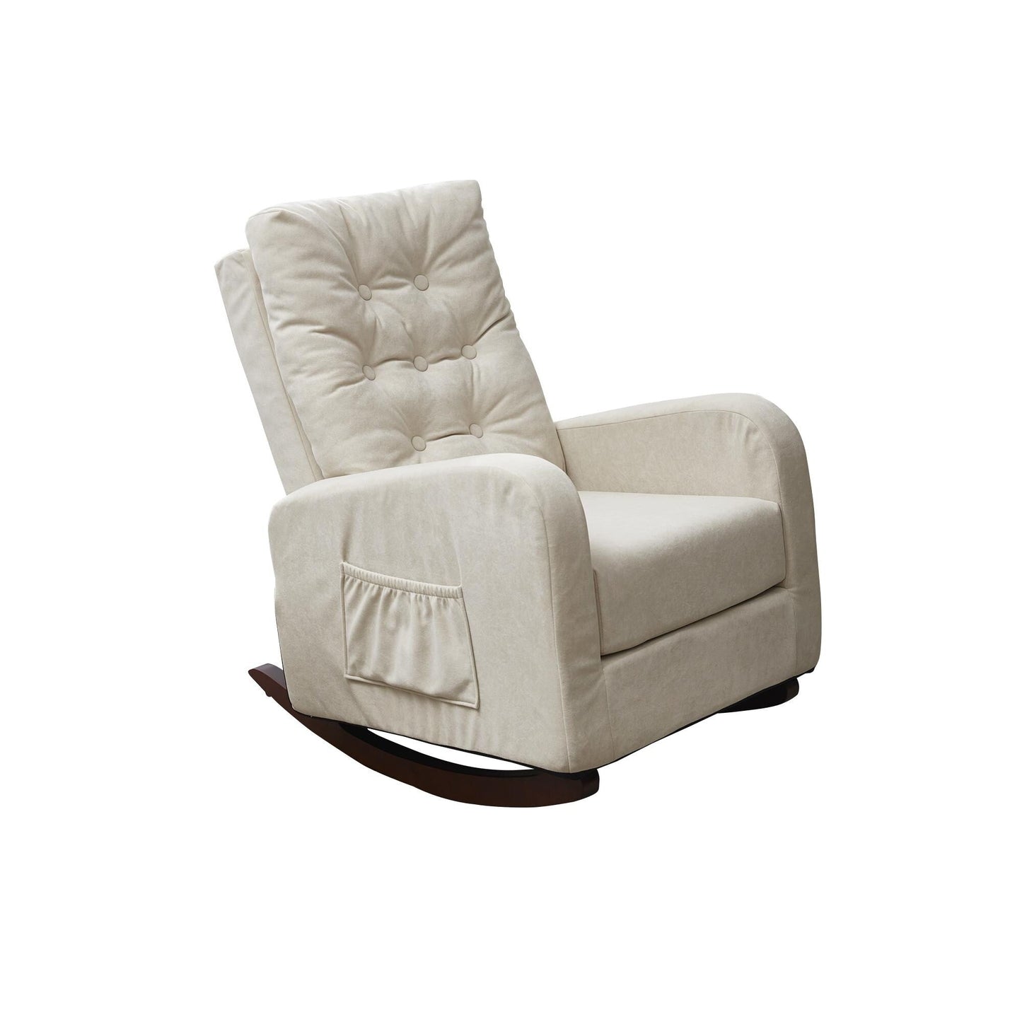 Beige Adjustable Reclining Sofa Chair with Solid Wood Legs, High Back Support, and Side Pockets for Relaxation