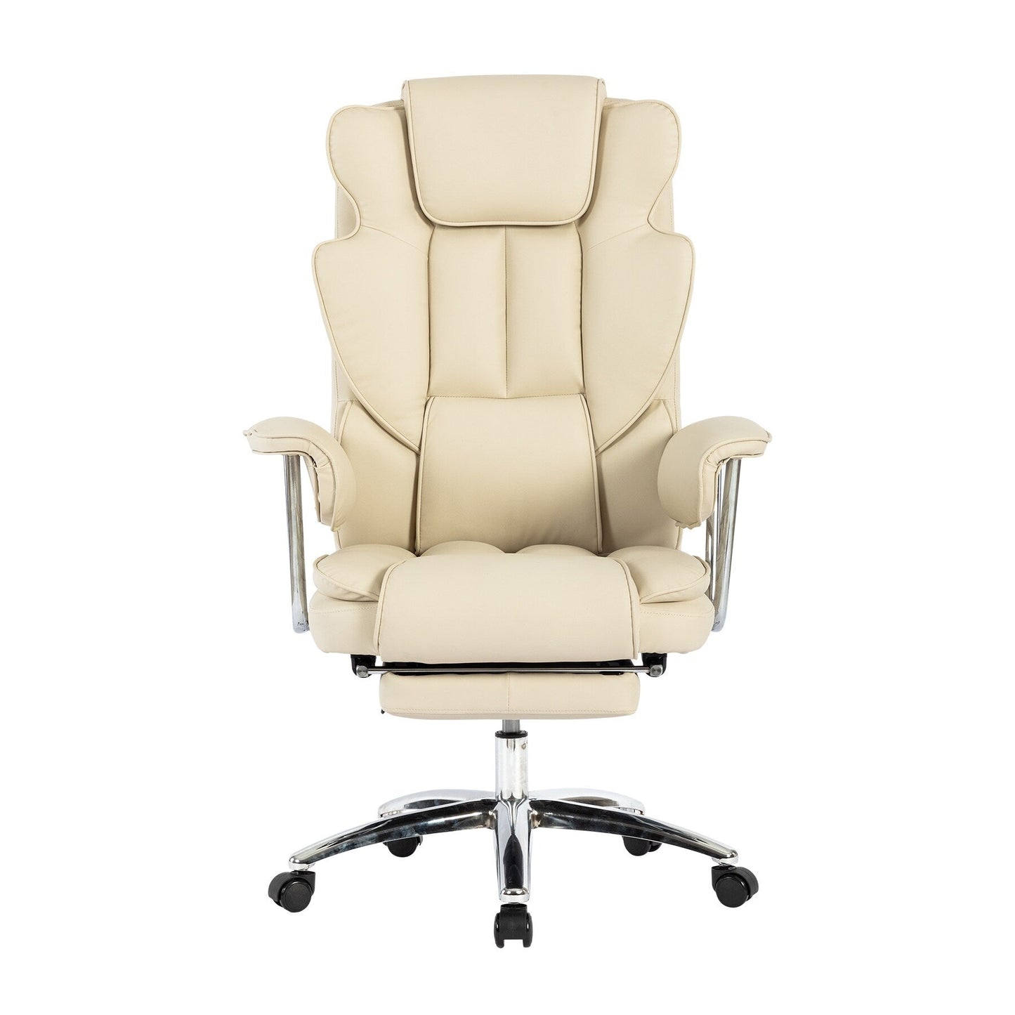 Beige Bonded Leather 360Â° Swivel Ergonomic High Back Office Recliner with Lumbar Support, Footrest, Adjustable Height