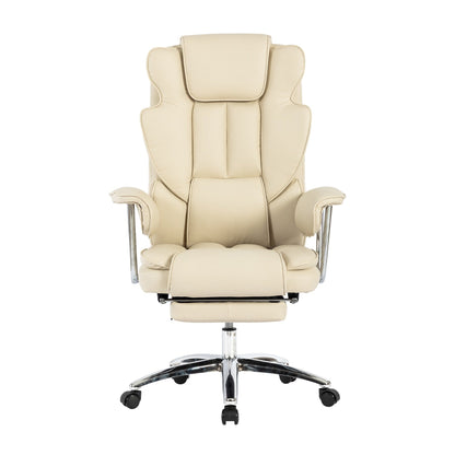 Beige Bonded Leather 360Â° Swivel Ergonomic High Back Office Recliner with Lumbar Support, Footrest, Adjustable Height