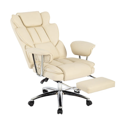 Beige Bonded Leather 360Â° Swivel Ergonomic High Back Office Recliner with Lumbar Support, Footrest, Adjustable Height