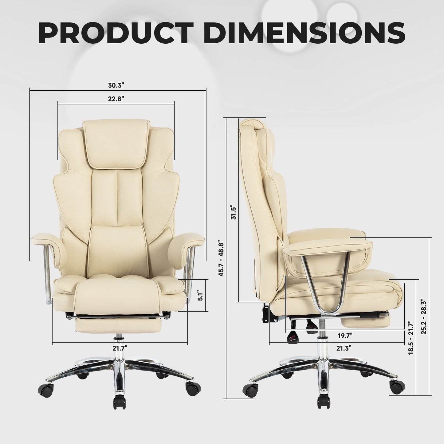 Beige Bonded Leather 360Â° Swivel Ergonomic High Back Office Recliner with Lumbar Support, Footrest, Adjustable Height