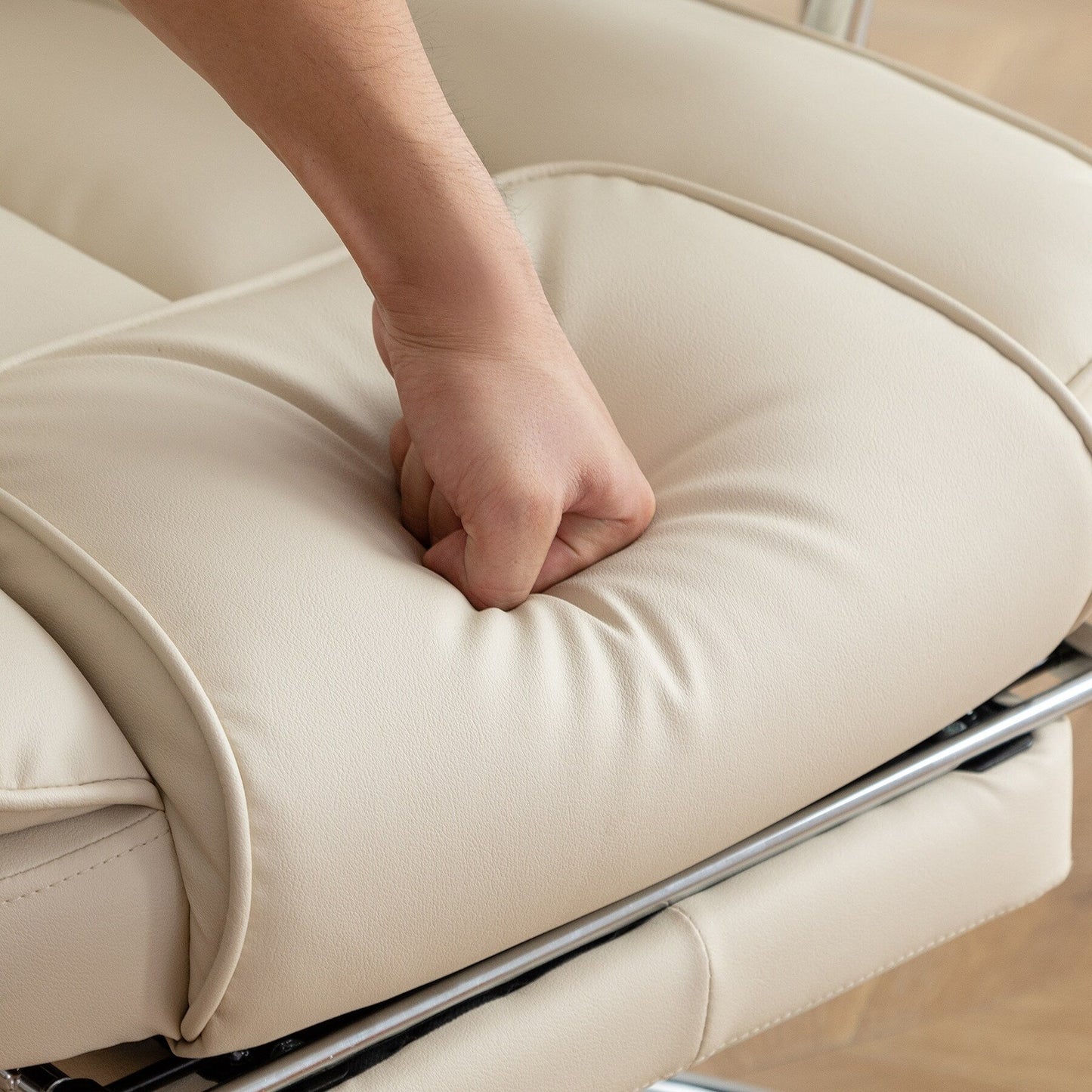 Beige Bonded Leather 360Â° Swivel Ergonomic High Back Office Recliner with Lumbar Support, Footrest, Adjustable Height