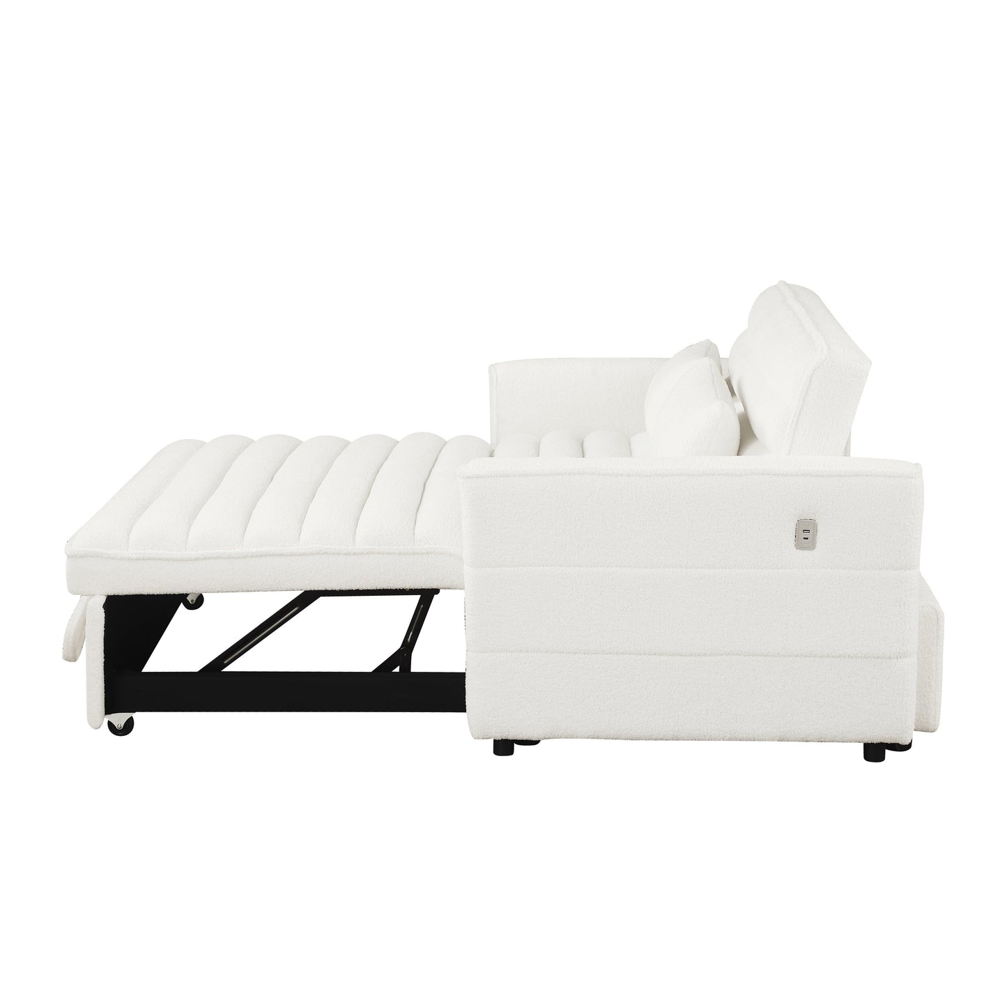 Beige Boucle Loveseat Convertible Pull-Out Sofa Bed