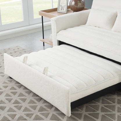 Beige Boucle Loveseat Convertible Pull-Out Sofa Bed