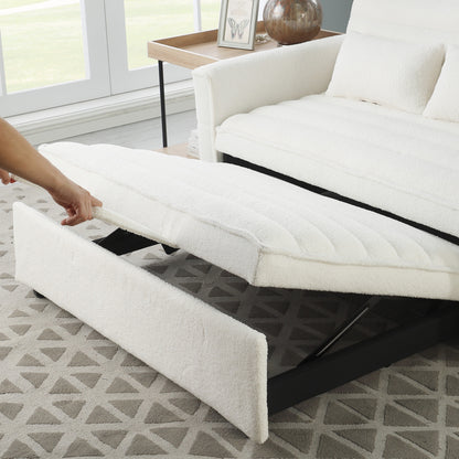 Beige Boucle Loveseat Convertible Pull-Out Sofa Bed