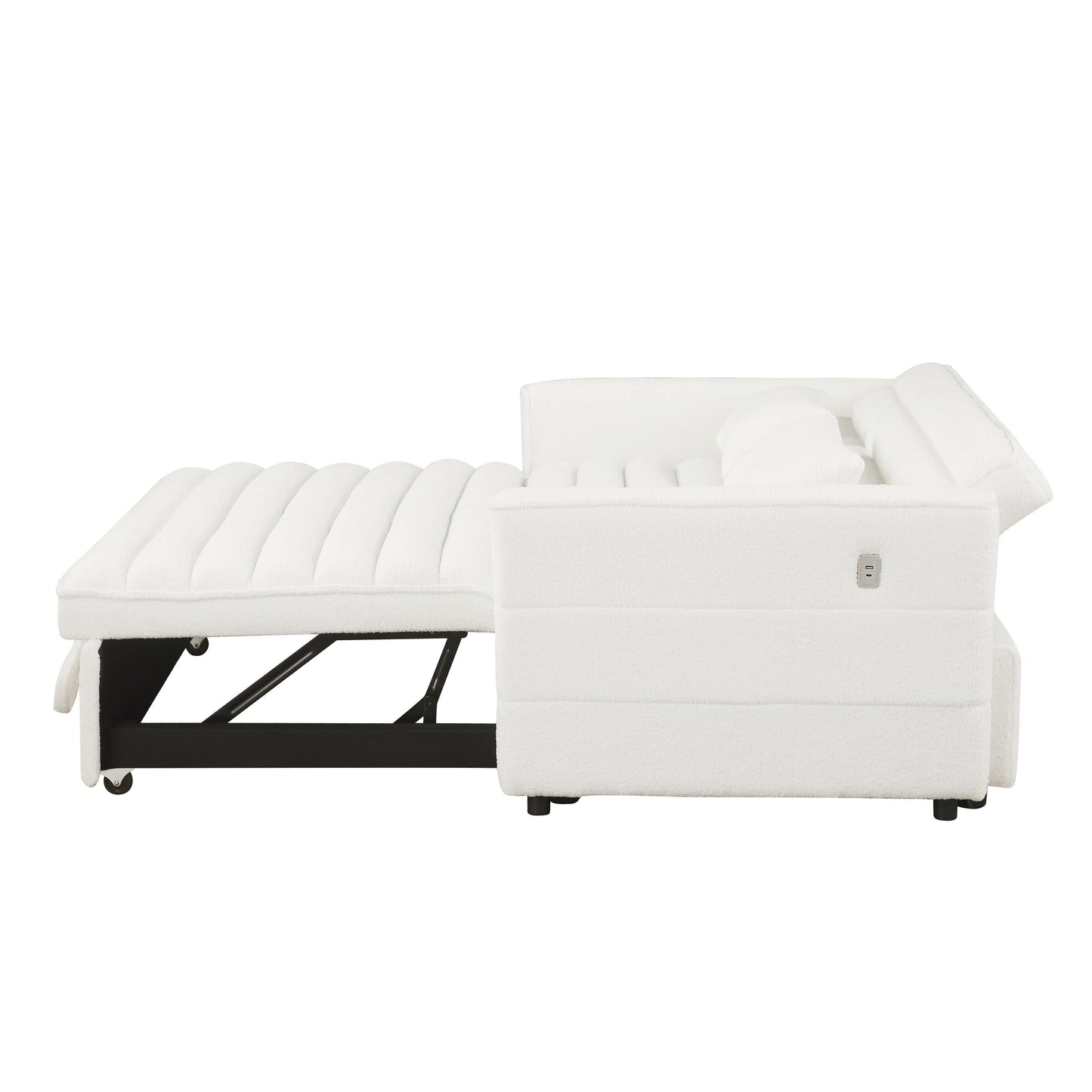 Beige Boucle Loveseat Convertible Pull-Out Sofa Bed