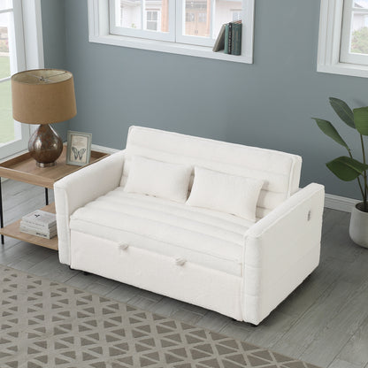 Beige Boucle Loveseat Convertible Pull-Out Sofa Bed