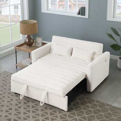 Beige Boucle Loveseat Convertible Pull-Out Sofa Bed