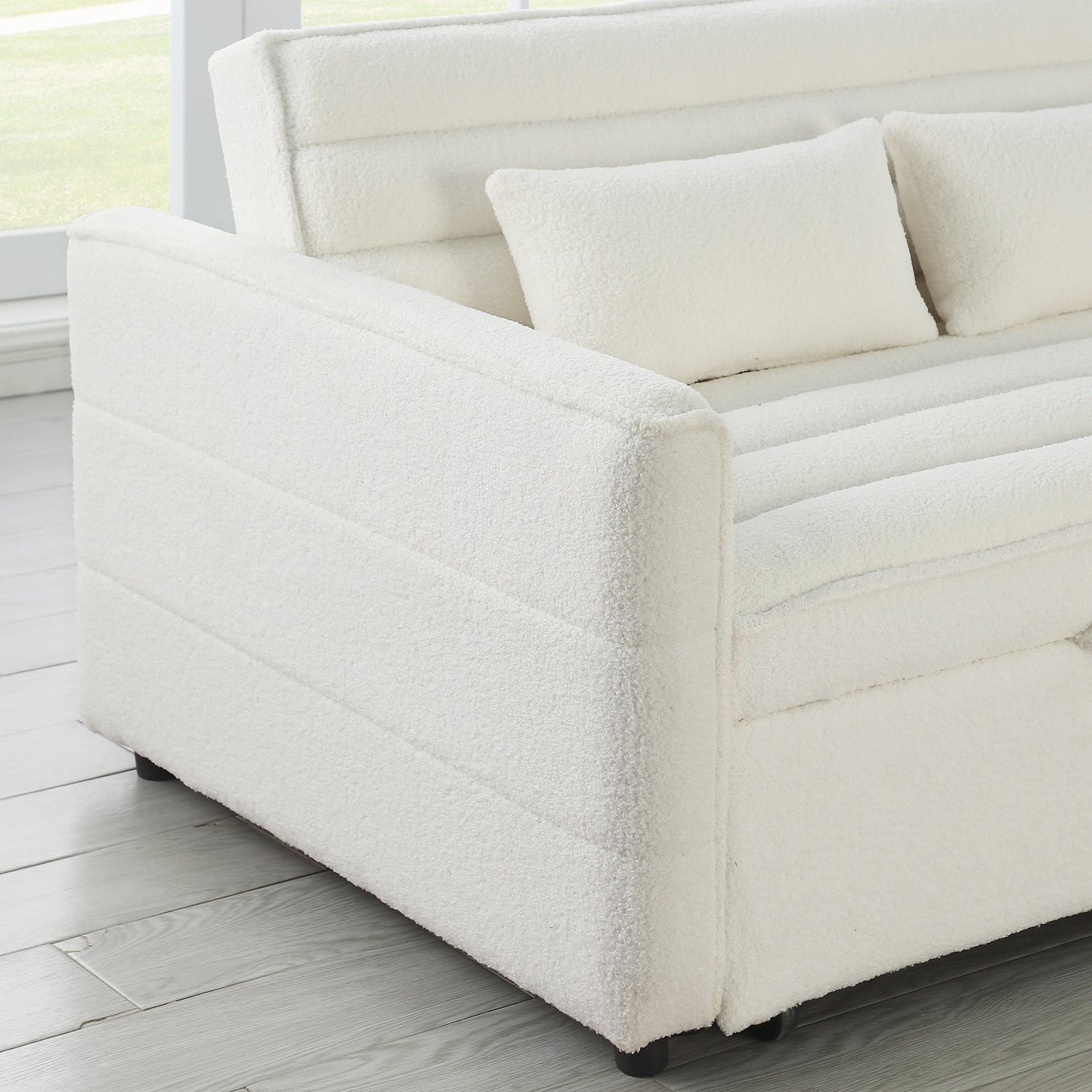 Beige Boucle Loveseat Convertible Pull-Out Sofa Bed