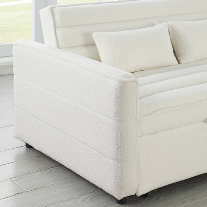 Beige Boucle Loveseat Convertible Pull-Out Sofa Bed