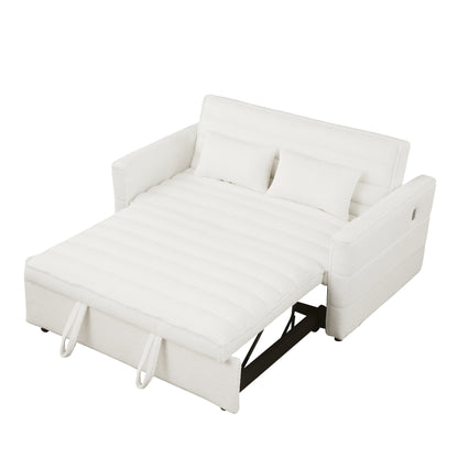 Beige Boucle Loveseat Convertible Pull-Out Sofa Bed