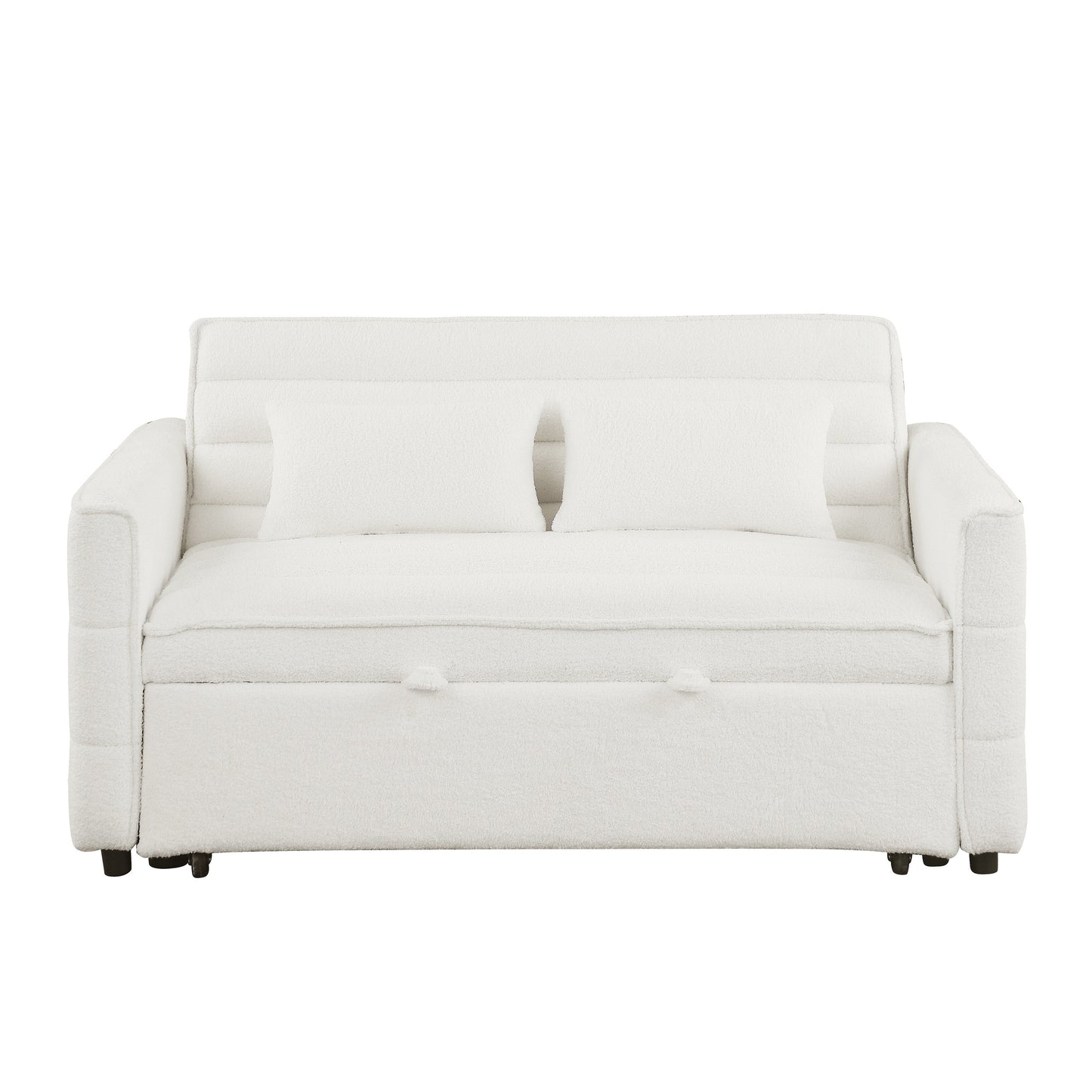 Beige Boucle Loveseat Convertible Pull-Out Sofa Bed