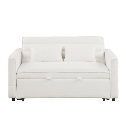Beige Boucle Loveseat Convertible Pull-Out Sofa Bed
