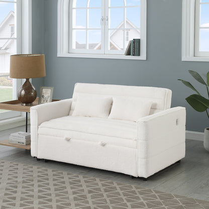 Beige Boucle Loveseat Convertible Pull-Out Sofa Bed