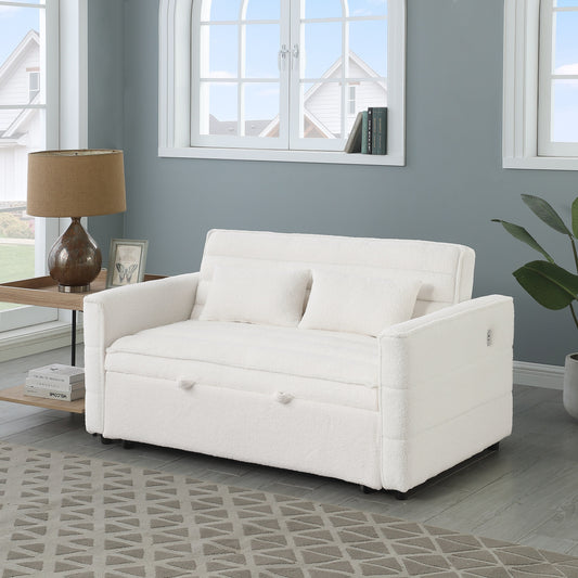 Beige Boucle Loveseat Convertible Pull-Out Sofa Bed