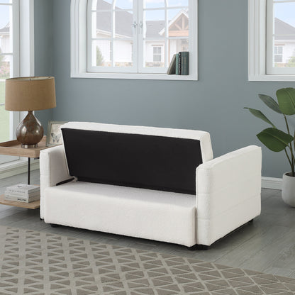 Beige Boucle Loveseat Convertible Pull-Out Sofa Bed