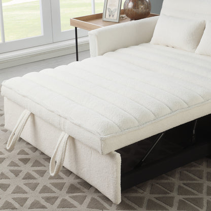 Beige Boucle Loveseat Convertible Pull-Out Sofa Bed