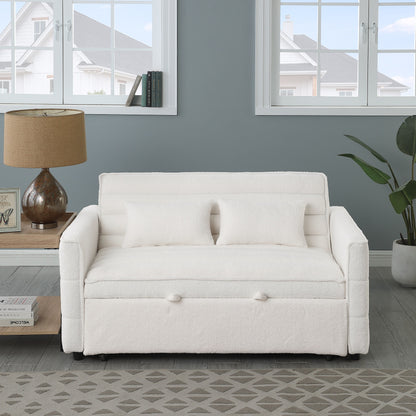 Beige Boucle Loveseat Convertible Pull-Out Sofa Bed