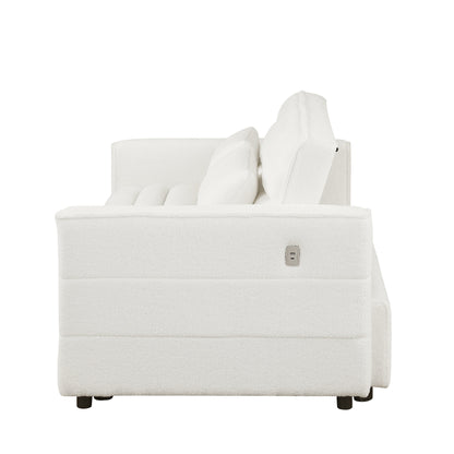 Beige Boucle Loveseat Convertible Pull-Out Sofa Bed