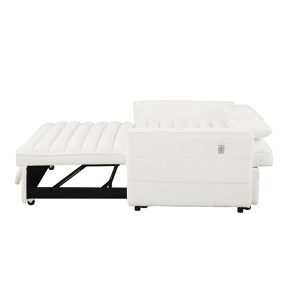 Beige Boucle Loveseat Convertible Pull-Out Sofa Bed