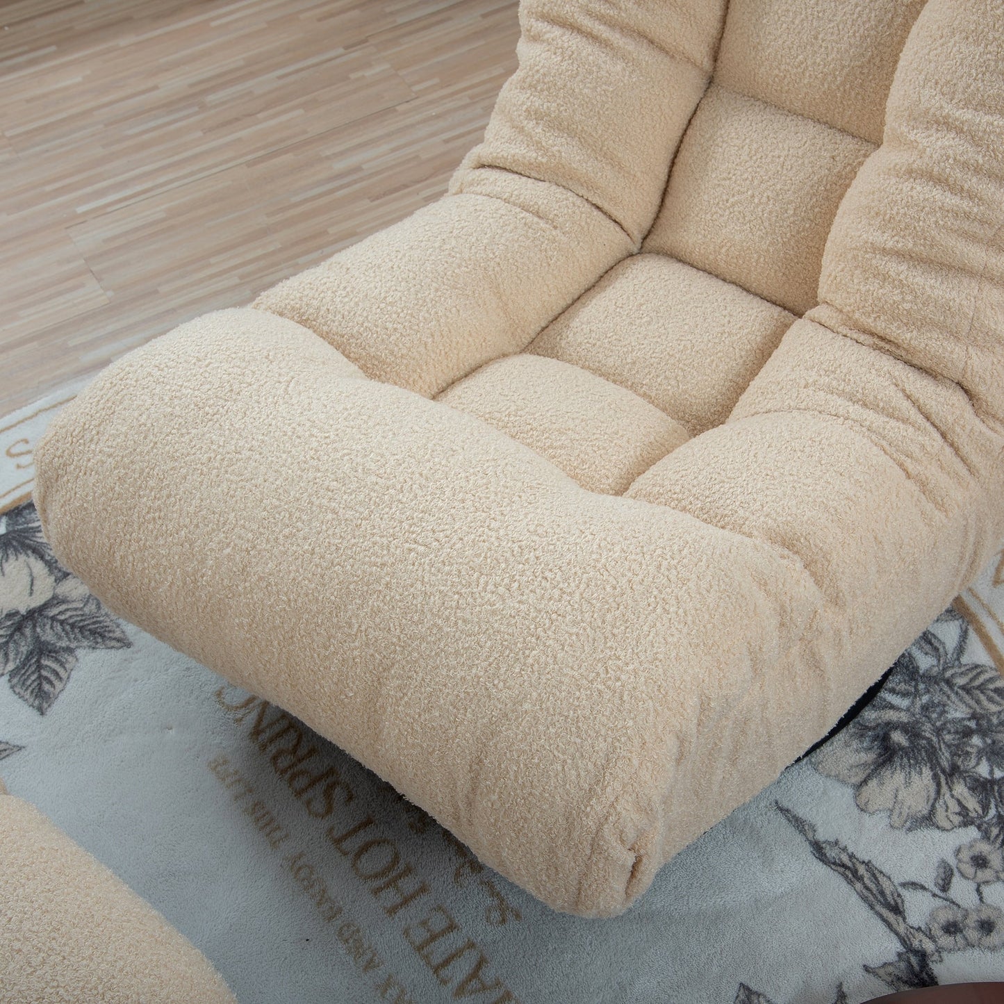 Beige Boucle Upholstered 360Â° Swivel Armless Manual Leisure Recliner Set with Ottoman, Adjustable Headrest and Backrest