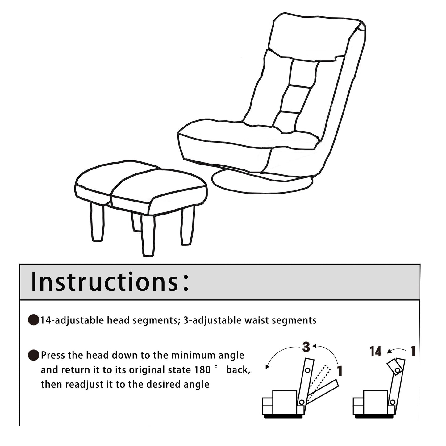 Beige Boucle Upholstered 360Â° Swivel Armless Manual Leisure Recliner Set with Ottoman, Adjustable Headrest and Backrest