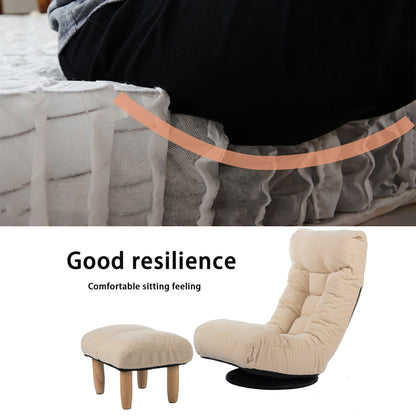 Beige Boucle Upholstered 360Â° Swivel Armless Manual Leisure Recliner Set with Ottoman, Adjustable Headrest and Backrest