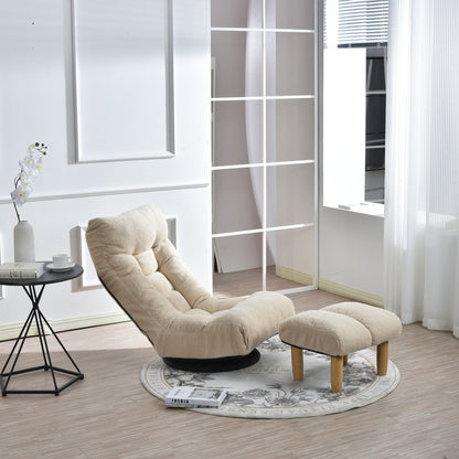 Beige Boucle Upholstered 360Â° Swivel Armless Manual Leisure Recliner Set with Ottoman, Adjustable Headrest and Backrest
