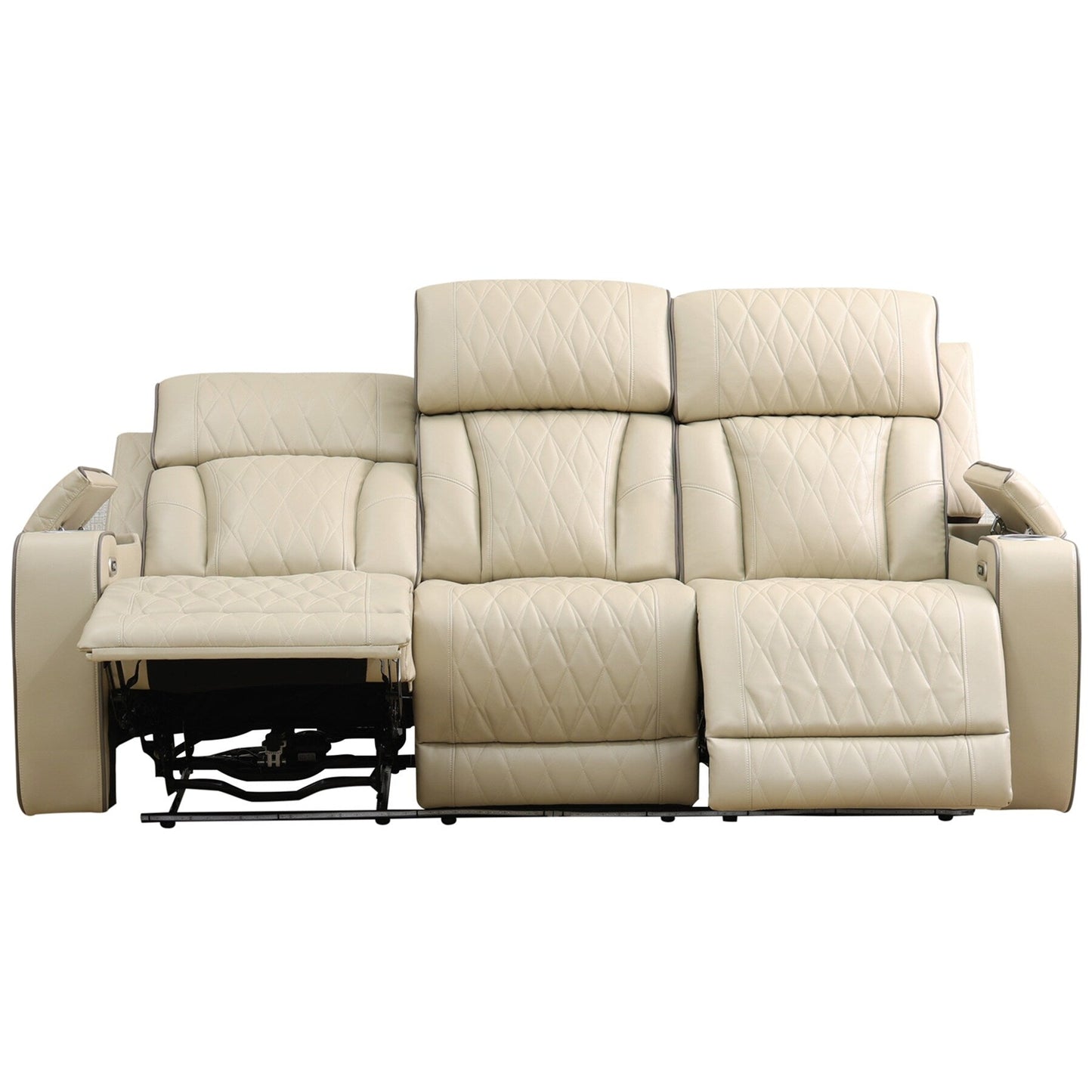 Beige Breathing Leather 3-Piece Living Room Recliner Sofa set