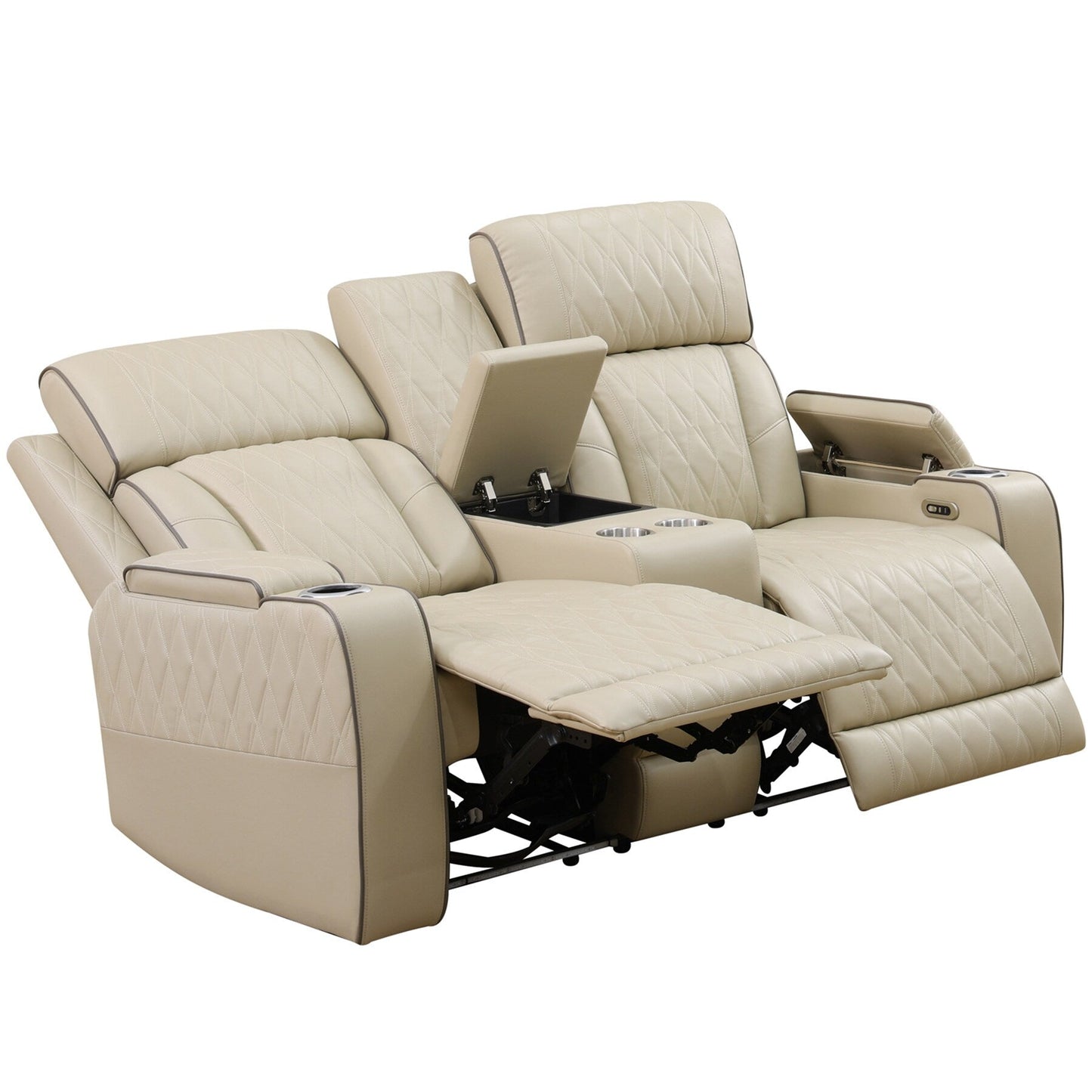 Beige Breathing Leather 3-Piece Living Room Recliner Sofa set