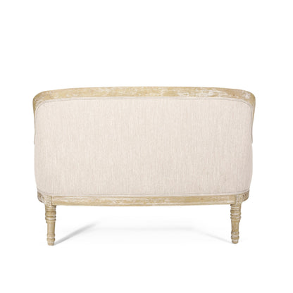 Beige Brown 49.75 Wood Loveseat Sofa with Rubbey Wood Frame and Wood Legs for Living Room