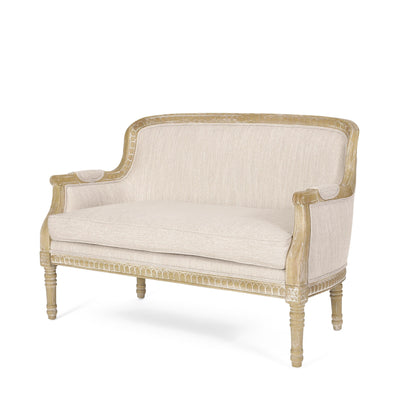 Beige Brown 49.75 Wood Loveseat Sofa with Rubbey Wood Frame and Wood Legs for Living Room