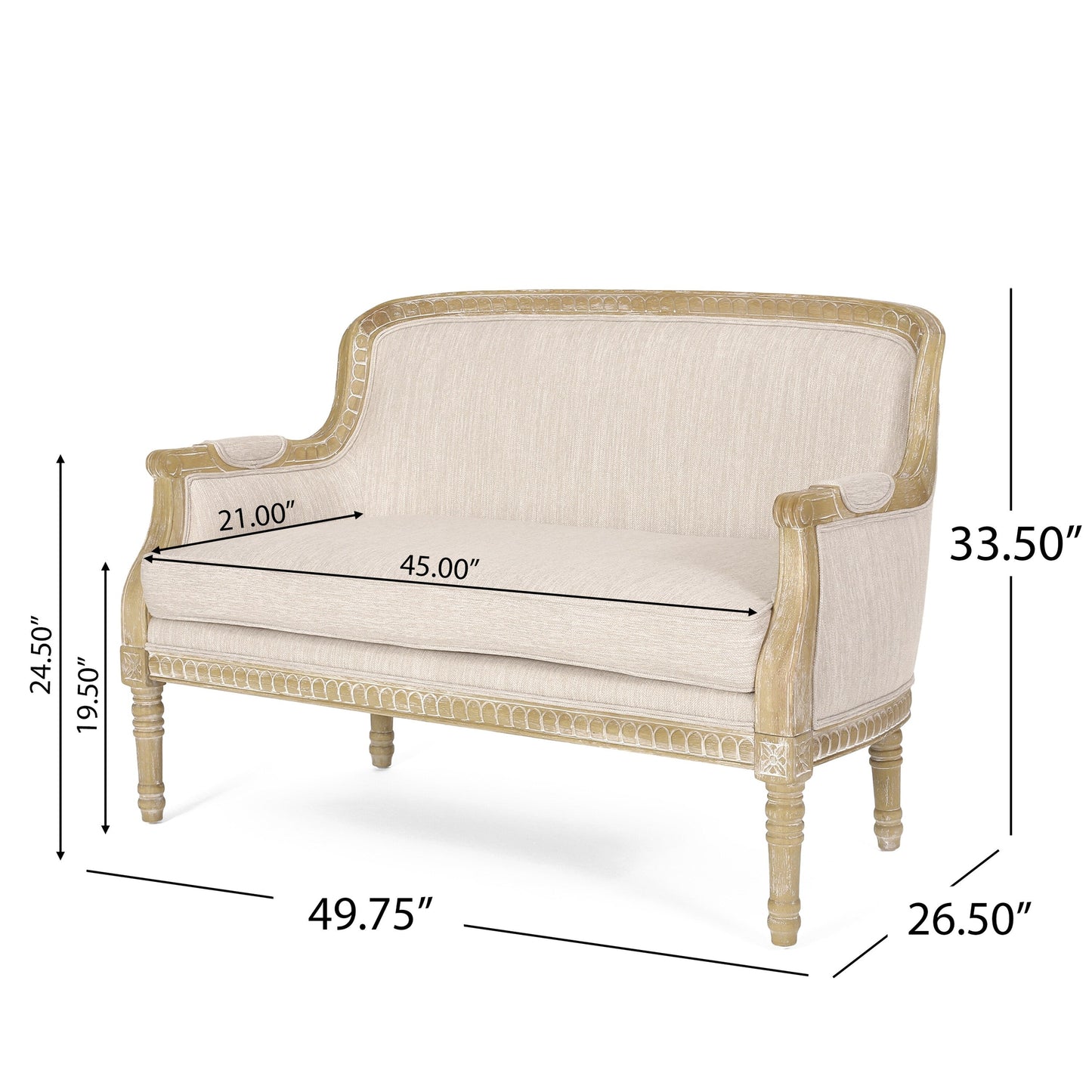 Beige Brown 49.75 Wood Loveseat Sofa with Rubbey Wood Frame and Wood Legs for Living Room