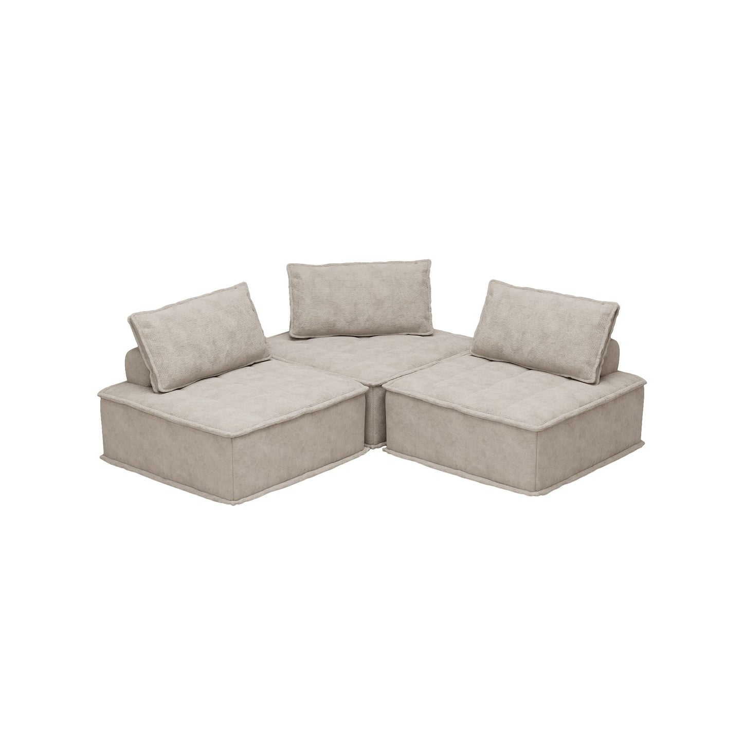 Beige Chenille 3-piece Modular Sofa Set