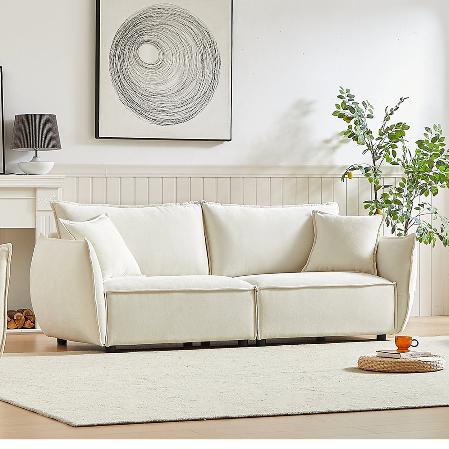 Beige Chenille 3-seater Sofa with Extra Pillows
