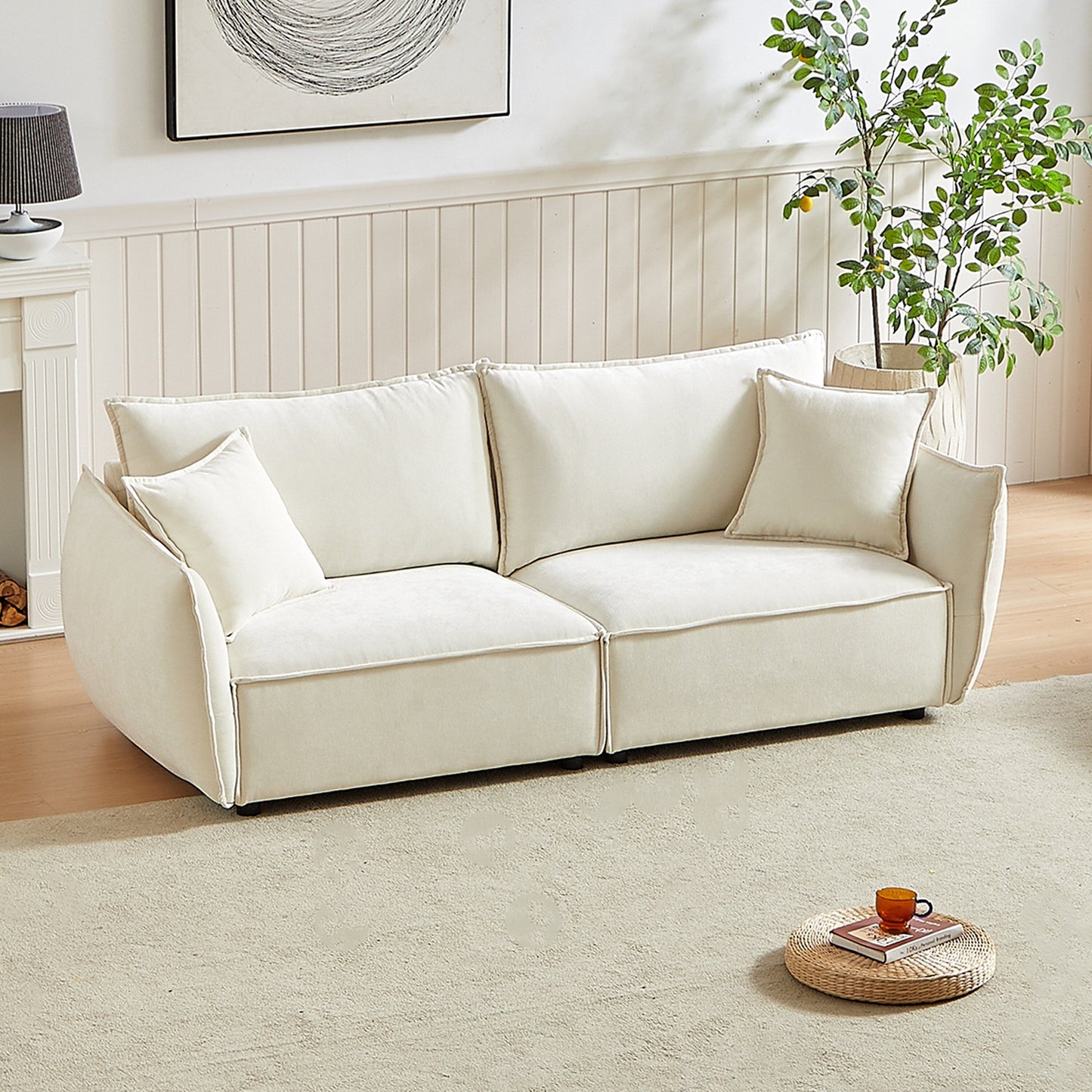 Beige Chenille 3-seater Sofa with Extra Pillows