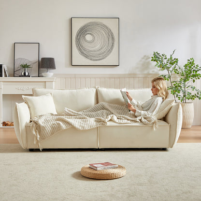 Beige Chenille 3-seater Sofa with Extra Pillows